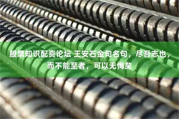 股票知识配资论坛 王安石金句名句，尽吾志也，而不能至者，可以无悔矣