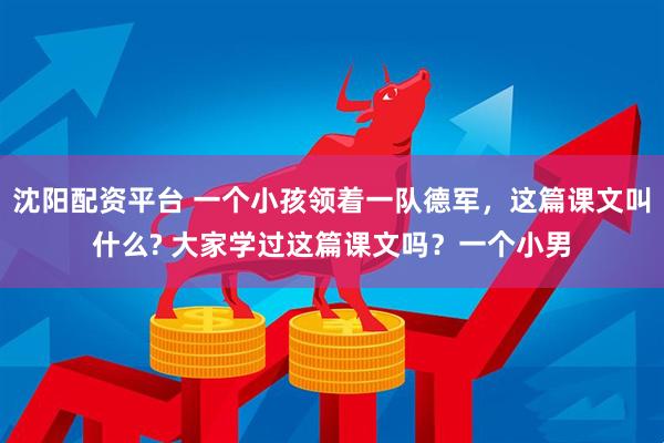 沈阳配资平台 一个小孩领着一队德军，这篇课文叫什么? 大家学过这篇课文吗？一个小男